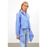 Setre Blue Asymmetrical Detailed Pocket Long Sleeve Shirt - Image 8
