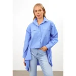Setre Blue Asymmetrical Detailed Pocket Long Sleeve Shirt - Image 5