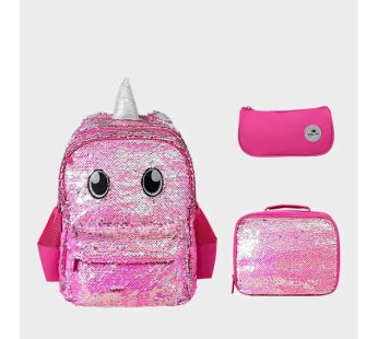 Glossy Bird 3pcs set: backpack with thermal lunch bag with pencil case(Gift 8 pieces school supplies)14 INCH