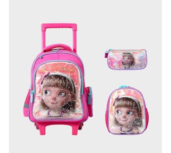 Glossy Bird 3-piece set: trolley bag, thermal lunch bag and pencil case(Gift 8 pieces school supplies)14 INCH