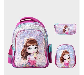 Glossy Bird 3pcs set: backpack with thermal lunch bag with pencil case(Gift 8 pieces school supplies)14 INCH