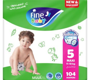 Fine Baby Diapers Size 5, Maxi (11-18 Kg), Double Lock, Pack Of 104 Diaper104 Diaper