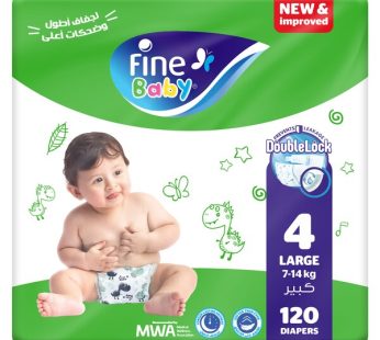 Fine Baby Diapers Size 4, Large (7-14 Kg), Double Lock, Pack Of 120 Diaper120 Diaper