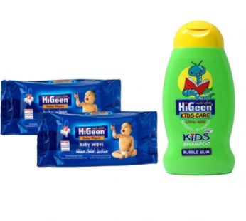 HiGeen Baby Wet Wipes, 72 Wipes, 2 Pieces + Baby Shampoo, Assorted Colors, 250 ml250ml